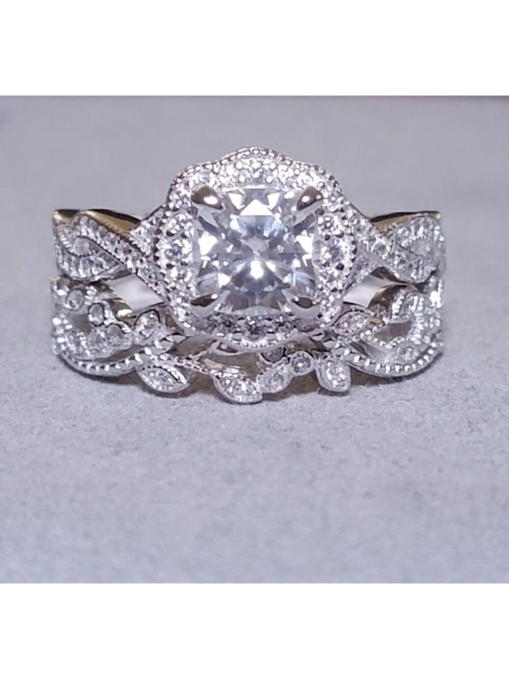 2ct Cushion Moissanite Bridal Ring Set White Gold Plated Size 10 NWT